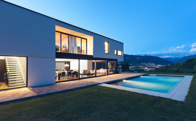 modern villa by night